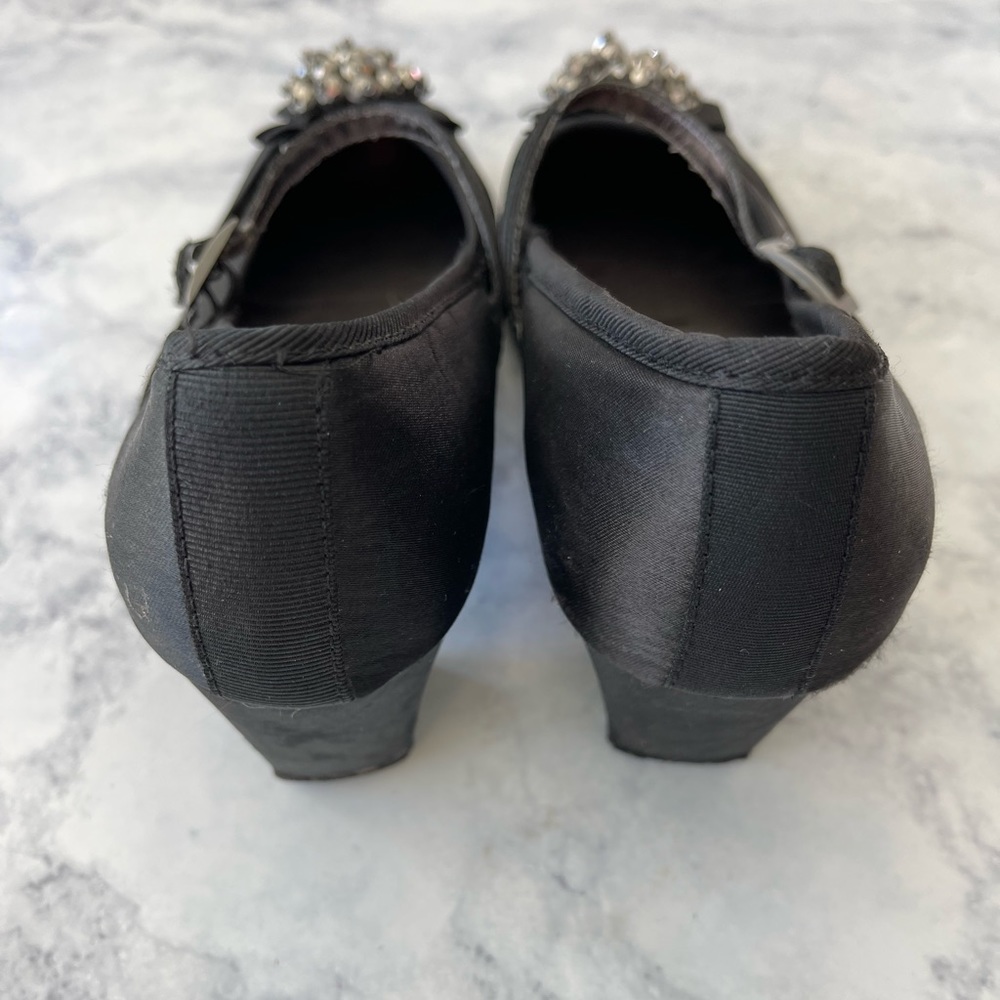 KENNETH COLE REACTION Black Silver Embellished Rhinestones Buckle Heels Shoes 5 - Picture 5 of 7